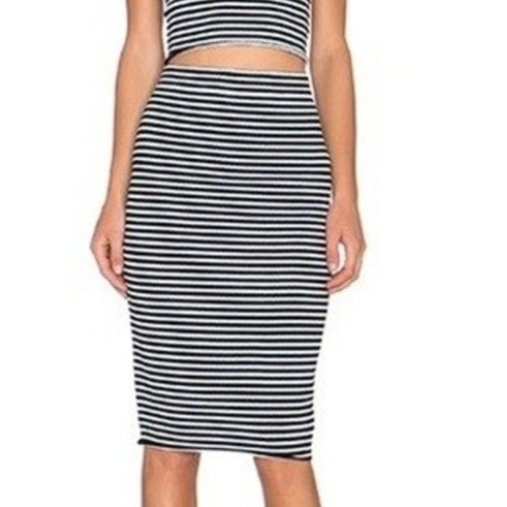 A.L.C. Striped Knit Bodycon Midi Skirt in Black & Blue - Size XS